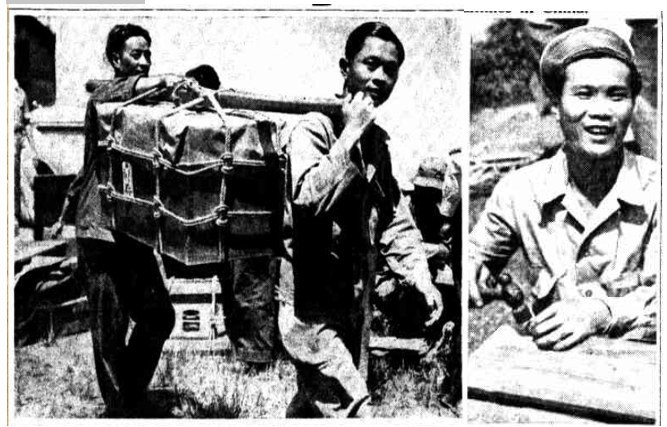 Preparing luggage for China, as pictured in the Telegraph on 1 December 1945 and reproduced by the State Library. The images accompany the history of departure; they do not identify everyone in the register.